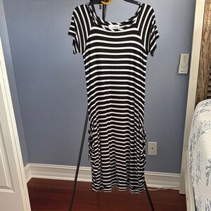 Joseph Ribkoff Black and White Striped Midi Dress